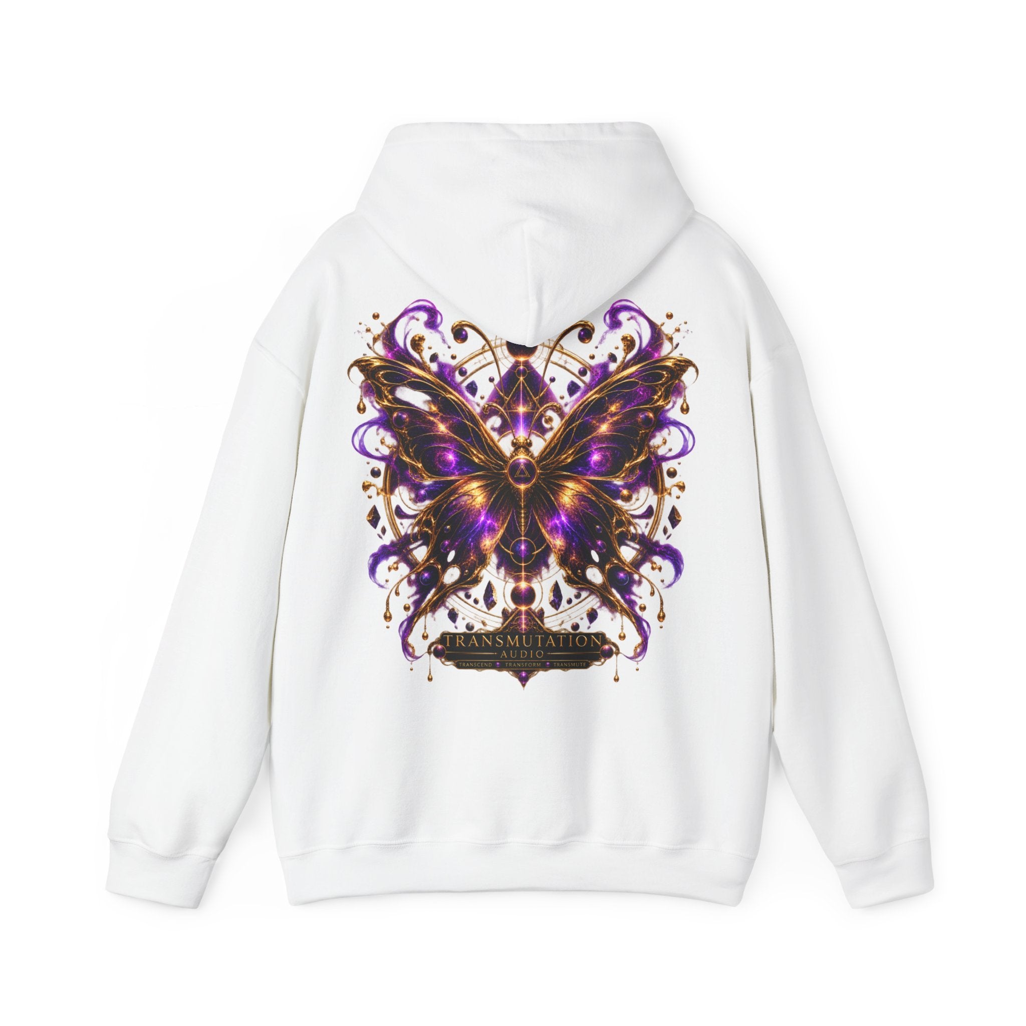 Butterfly Mandala Hoodie — Purple Gold Decorative Butterfly Back Print