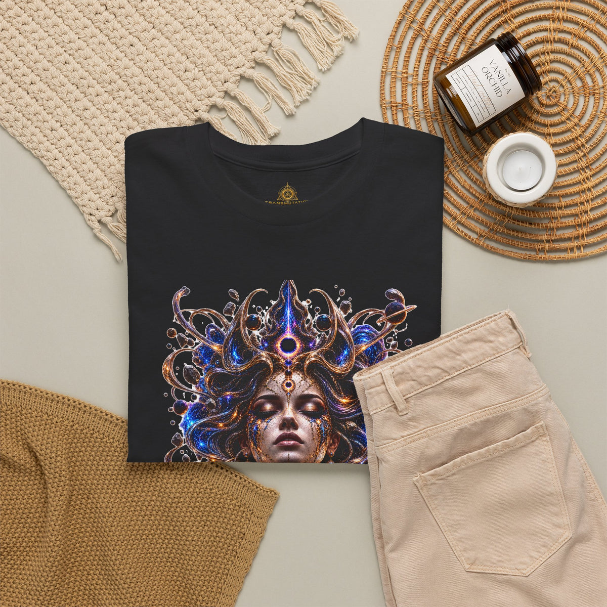 Cosmic Oracle T-Shirt, Psychedelic Goddess Graphic Tee, Celestial Fantasy Art Shirt, Festival Streetwear, Mystical Unisex Tee