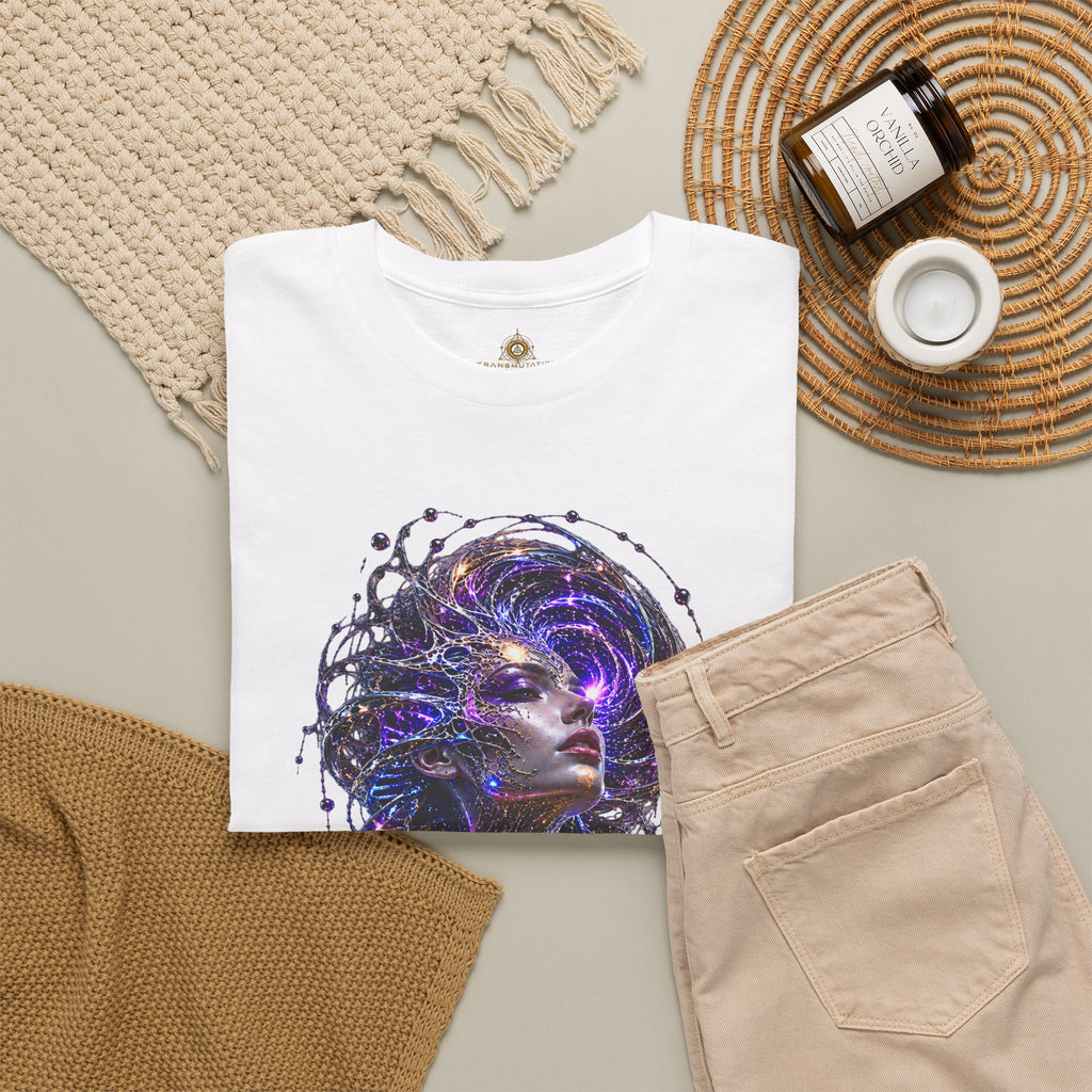 Quantum Ascension T-Shirt – Psychedelic DNA Cosmic Woman Tee, Futuristic Rave Festival Shirt, Spiritual Visionary Art