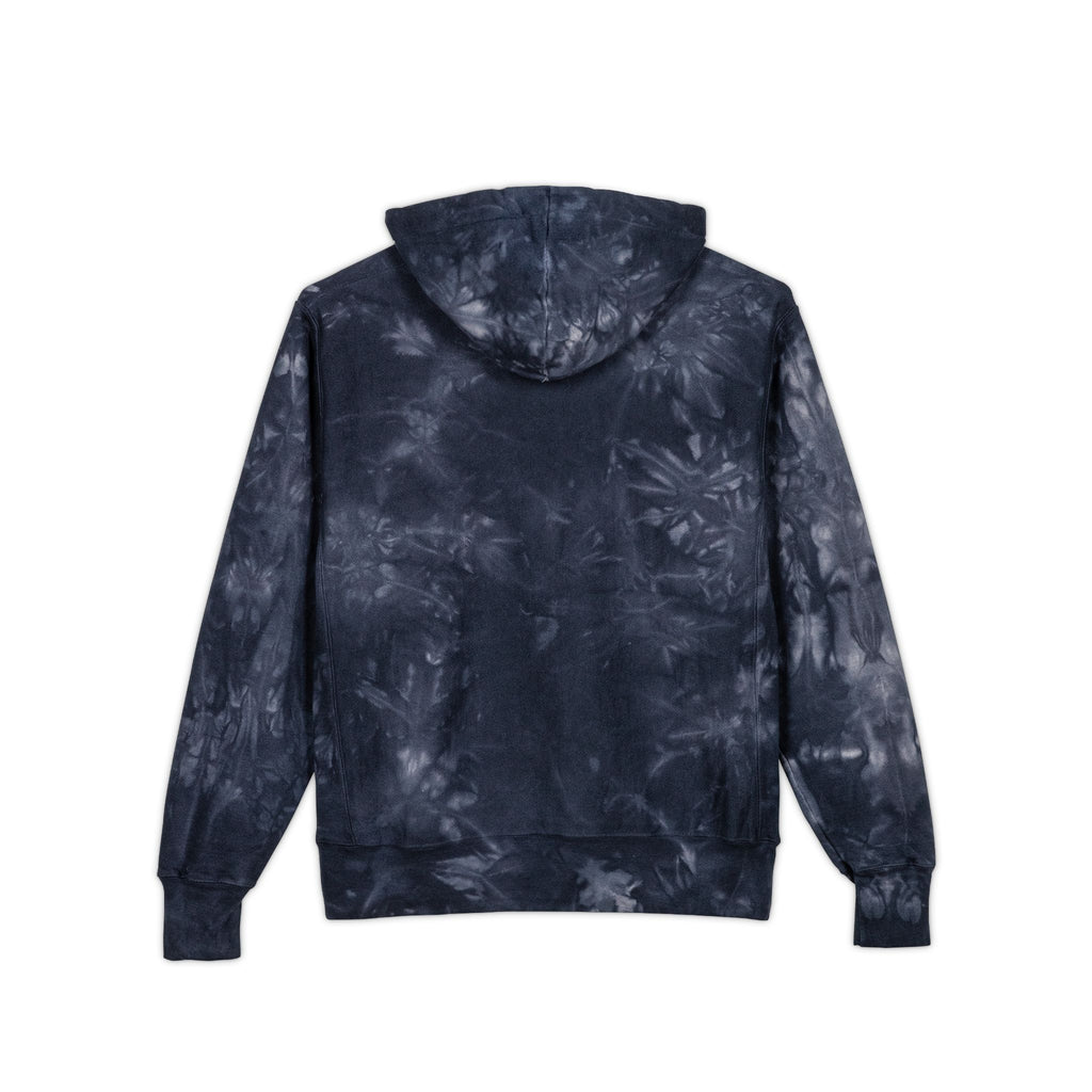 Tie-Dye Embroidered Hoodie — Black Champion-Style with Graphic Logo