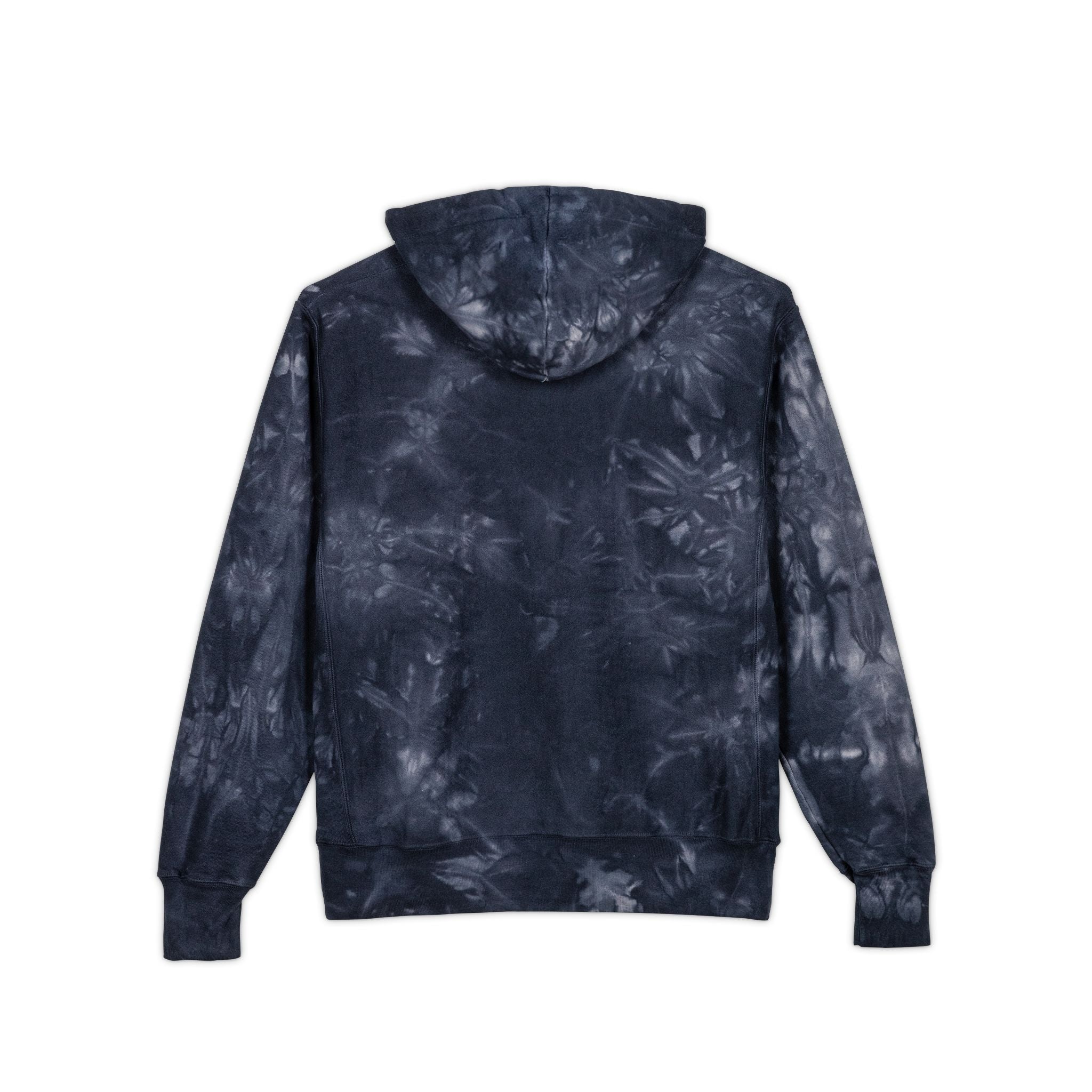 Tie-Dye Embroidered Hoodie — Black Champion-Style with Graphic Logo
