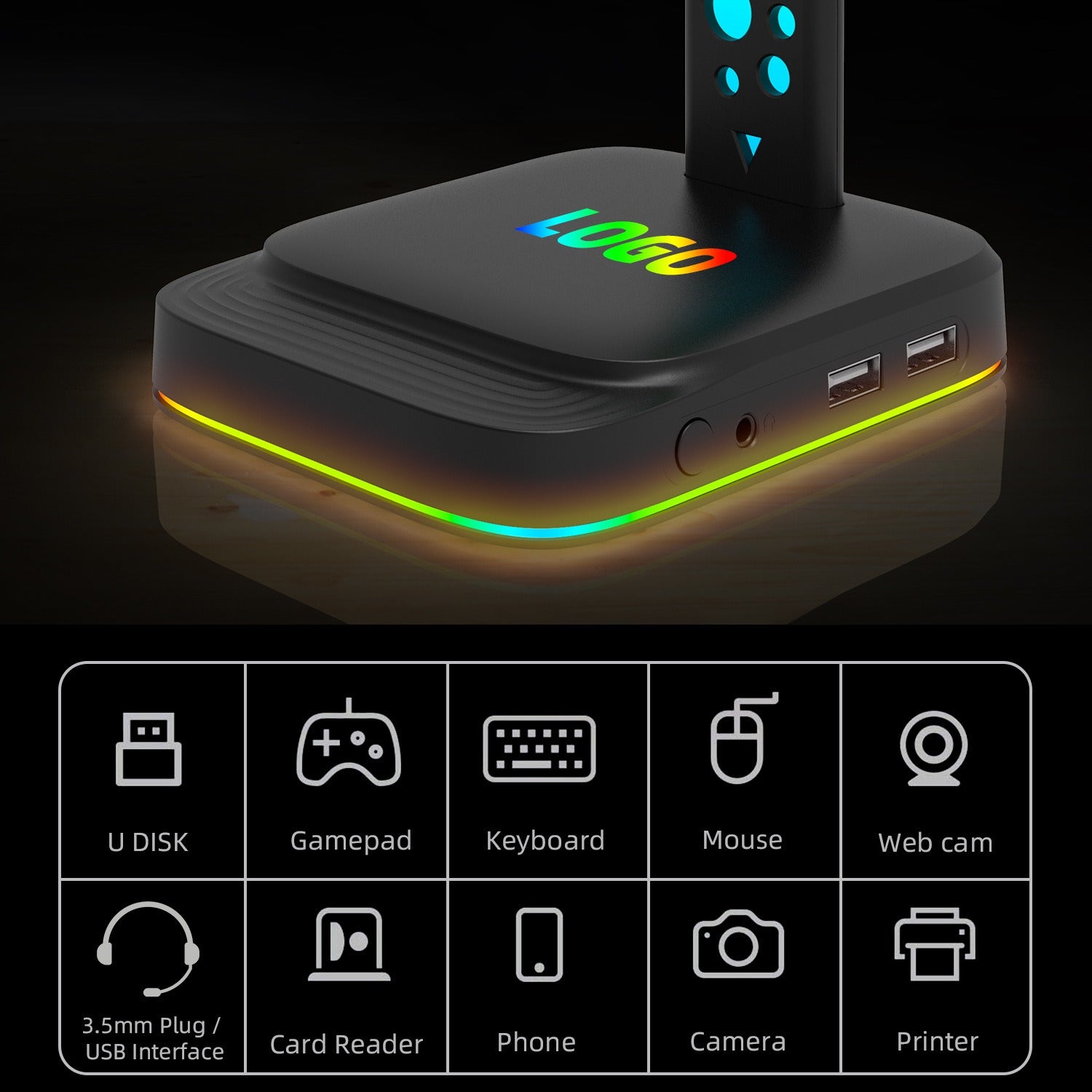 RGB Headphone Stand with AUX