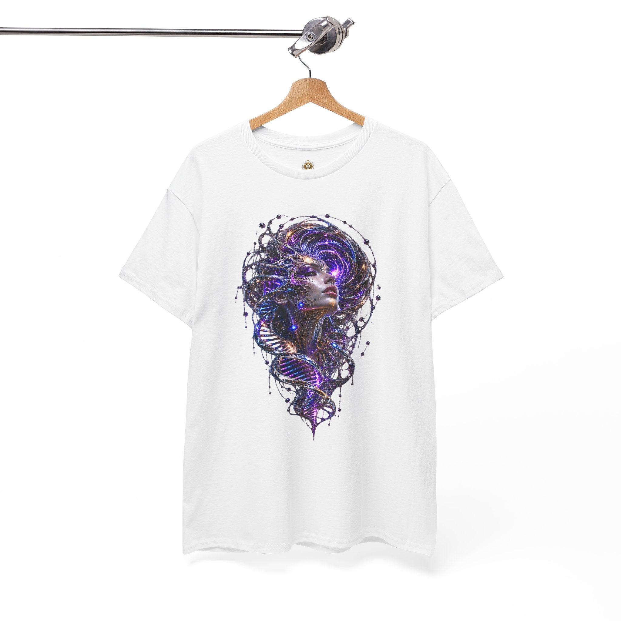 Quantum Ascension T-Shirt – Psychedelic DNA Cosmic Woman Tee, Futuristic Rave Festival Shirt, Spiritual Visionary Art