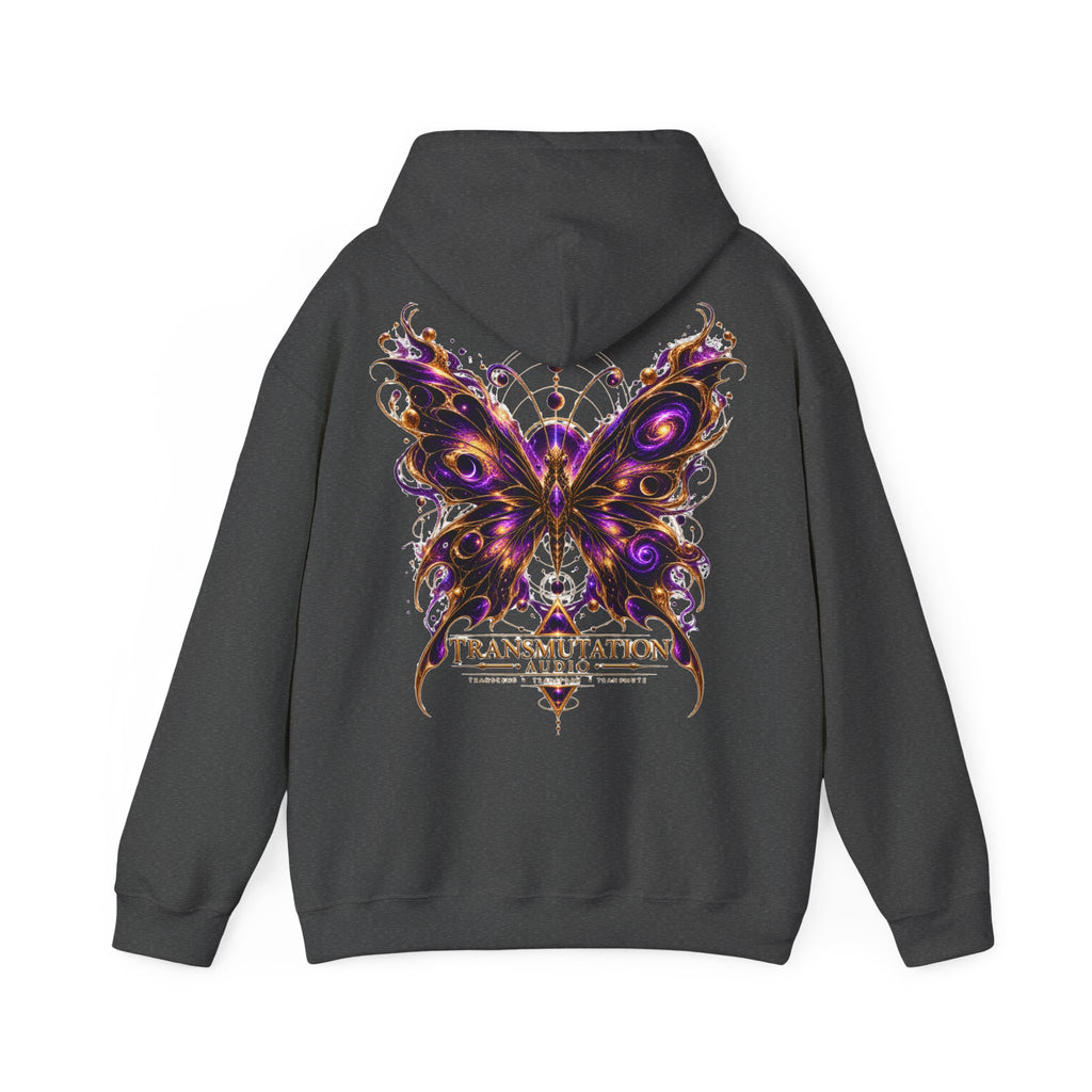 Transmutation Audio Butterfly Hoodie — Psychedelic Purple Metamorphosis Sweatshirt