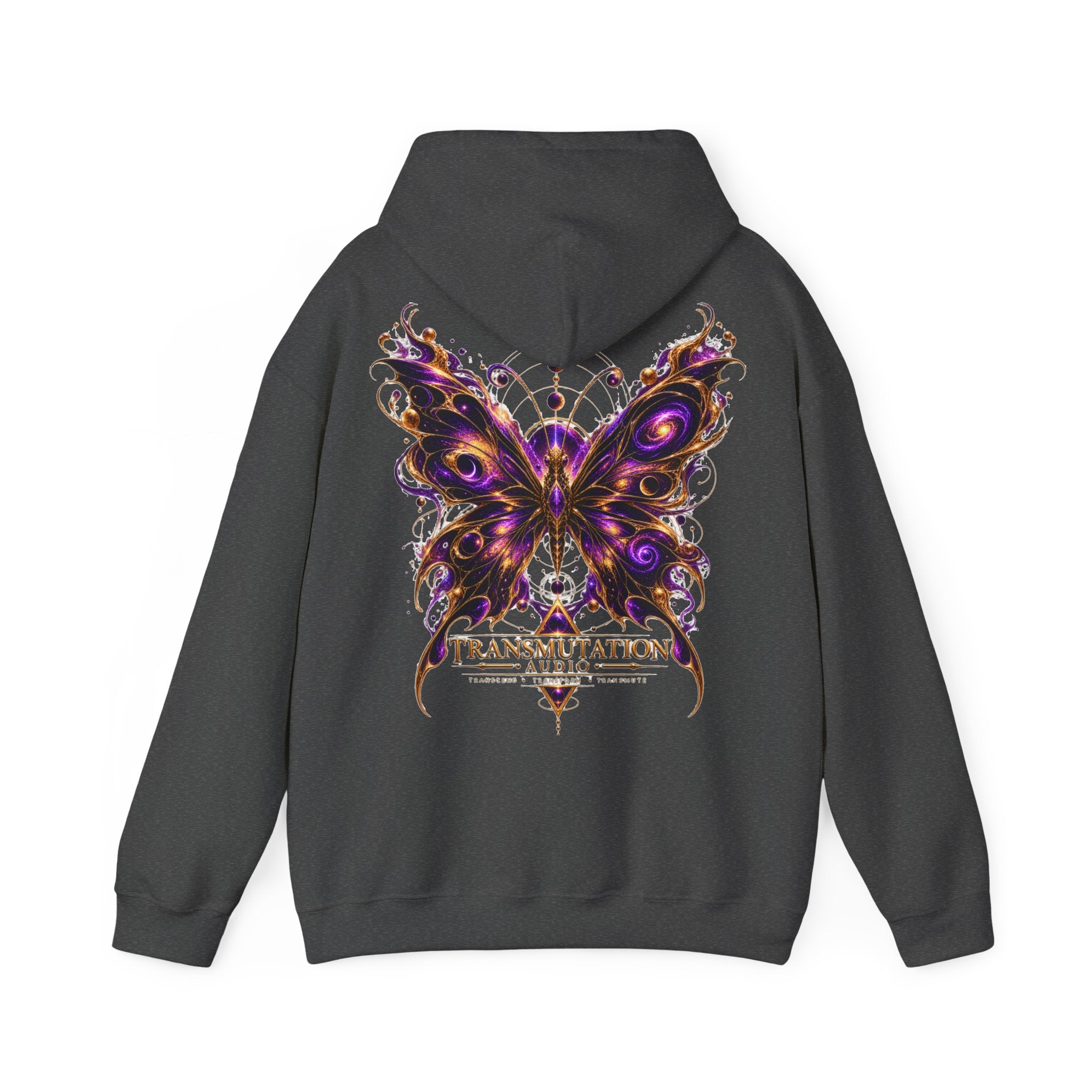 Transmutation Audio Butterfly Hoodie — Psychedelic Purple Metamorphosis Sweatshirt