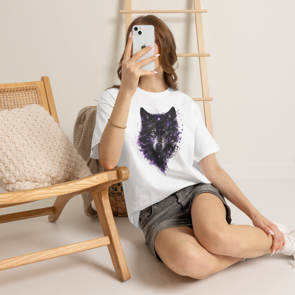 Galactic Wolf Tee  Purple Nebula Wolf Head Mystical Animal Shirt