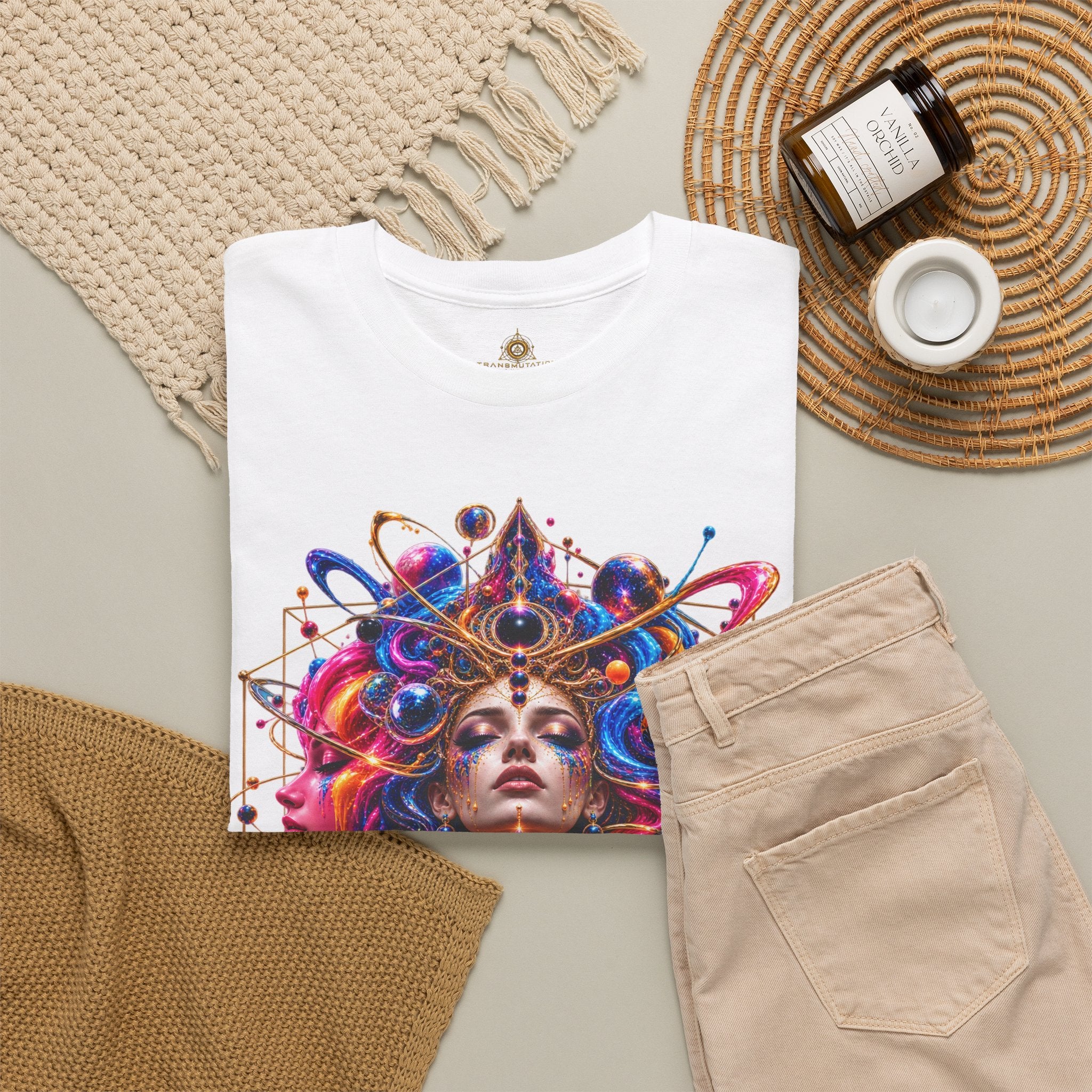 CELESTIAL TRINITY Psychedelic Cosmic Goddess T Shirt Astral Trinity, Cosmic Empress, Celestial Awakening, Infinite Goddess, Astral Divinity.