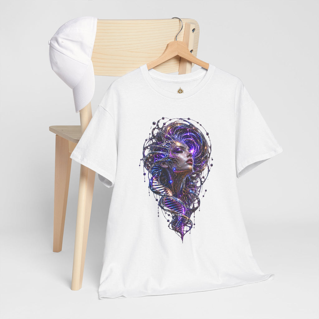 Quantum Ascension T-Shirt – Psychedelic DNA Cosmic Woman Tee, Futuristic Rave Festival Shirt, Spiritual Visionary Art