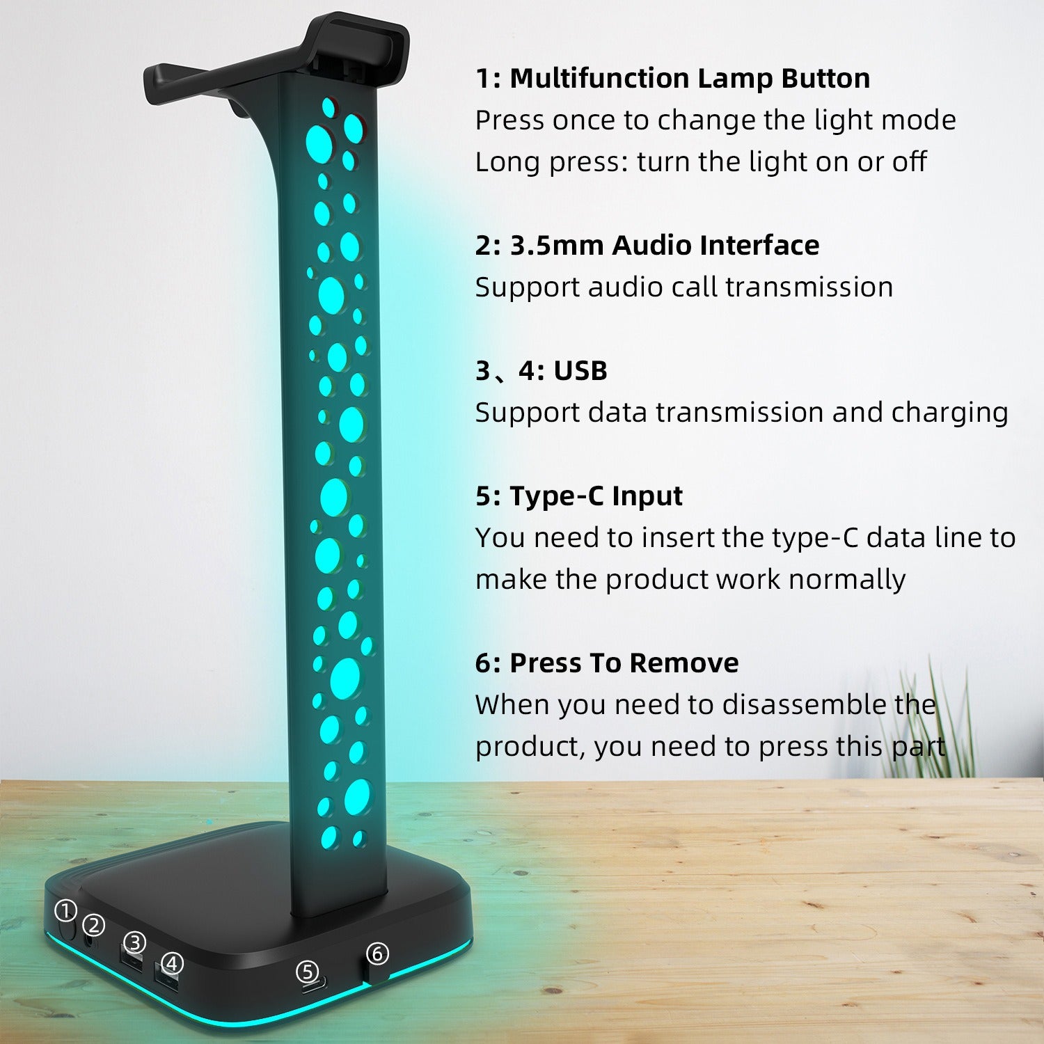 RGB Headphone Stand with AUX