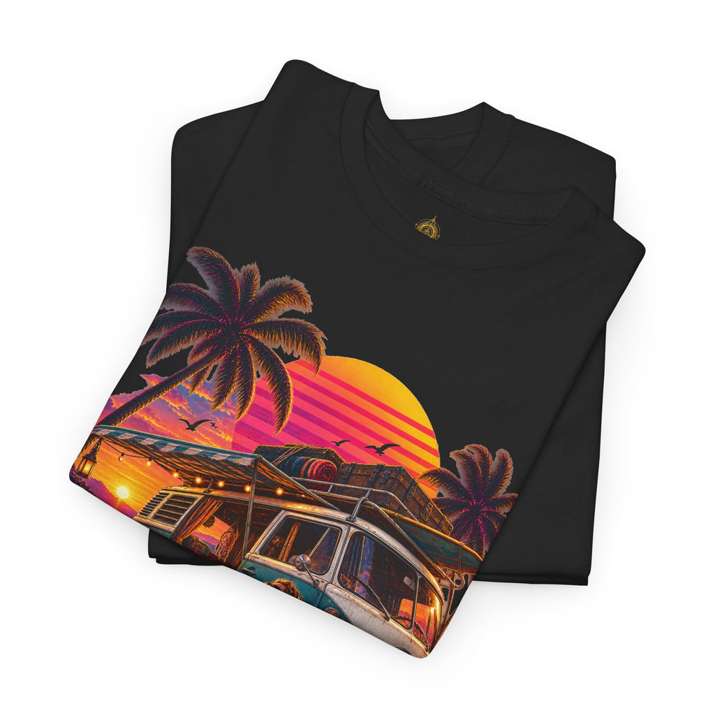 Retro Van Life T-Shirt  80s Sunset Camper Music Graphic Tee