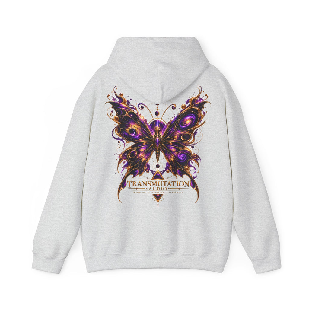 Transmutation Audio Butterfly Hoodie — Psychedelic Purple Metamorphosis Sweatshirt