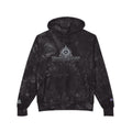 Tie-Dye Embroidered Hoodie — Black Champion-Style with Graphic Logo