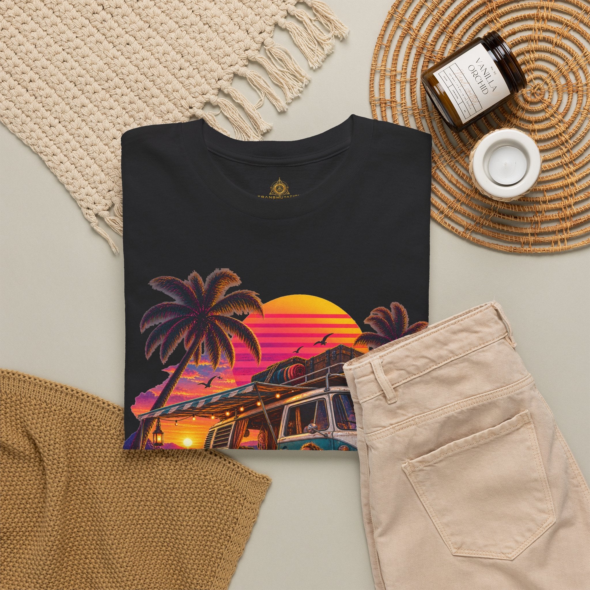 Retro Van Life T-Shirt  80s Sunset Camper Music Graphic Tee
