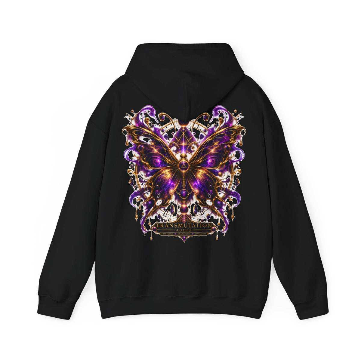 Butterfly Mandala Hoodie — Purple Gold Decorative Butterfly Back Print