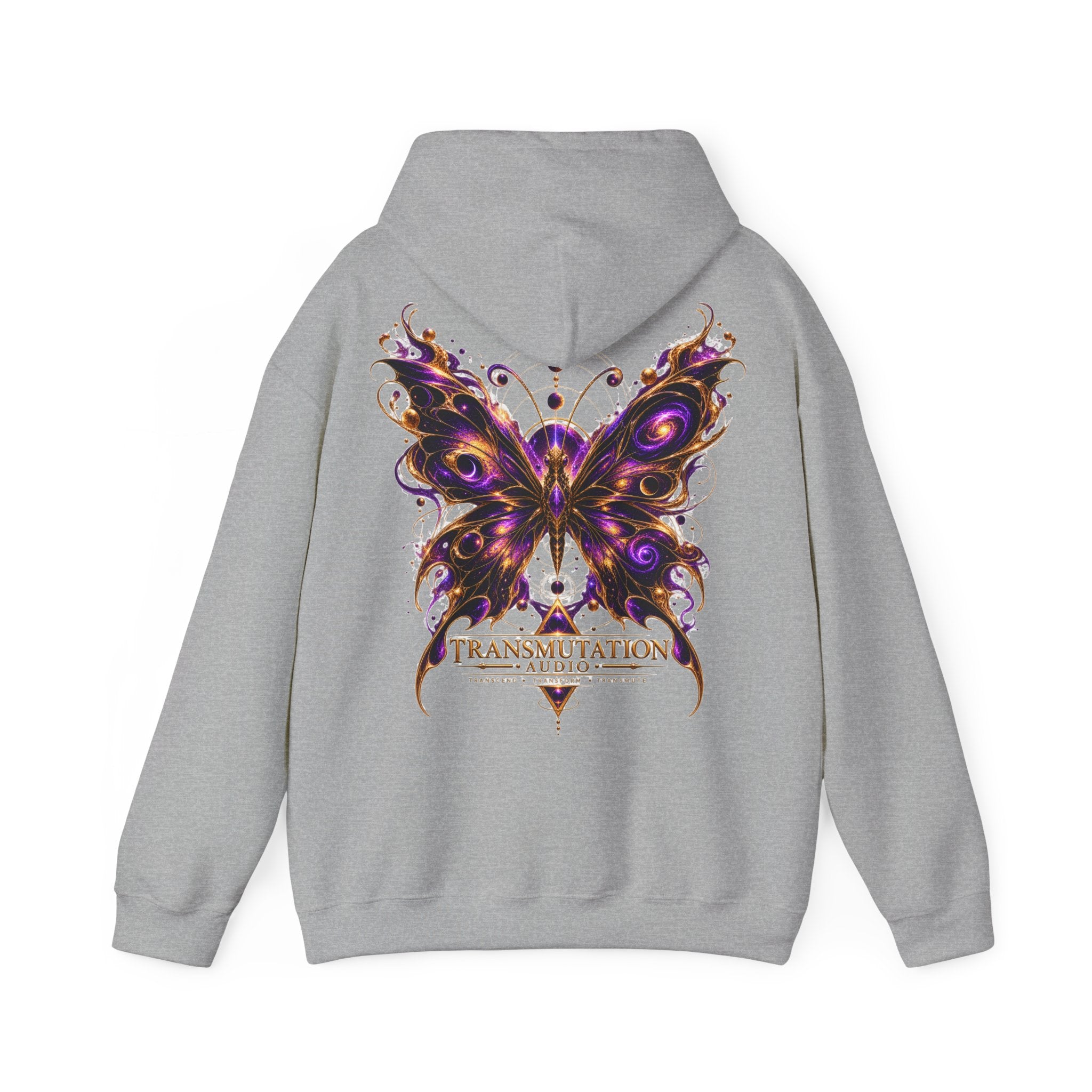 Transmutation Audio Butterfly Hoodie — Psychedelic Purple Metamorphosis Sweatshirt