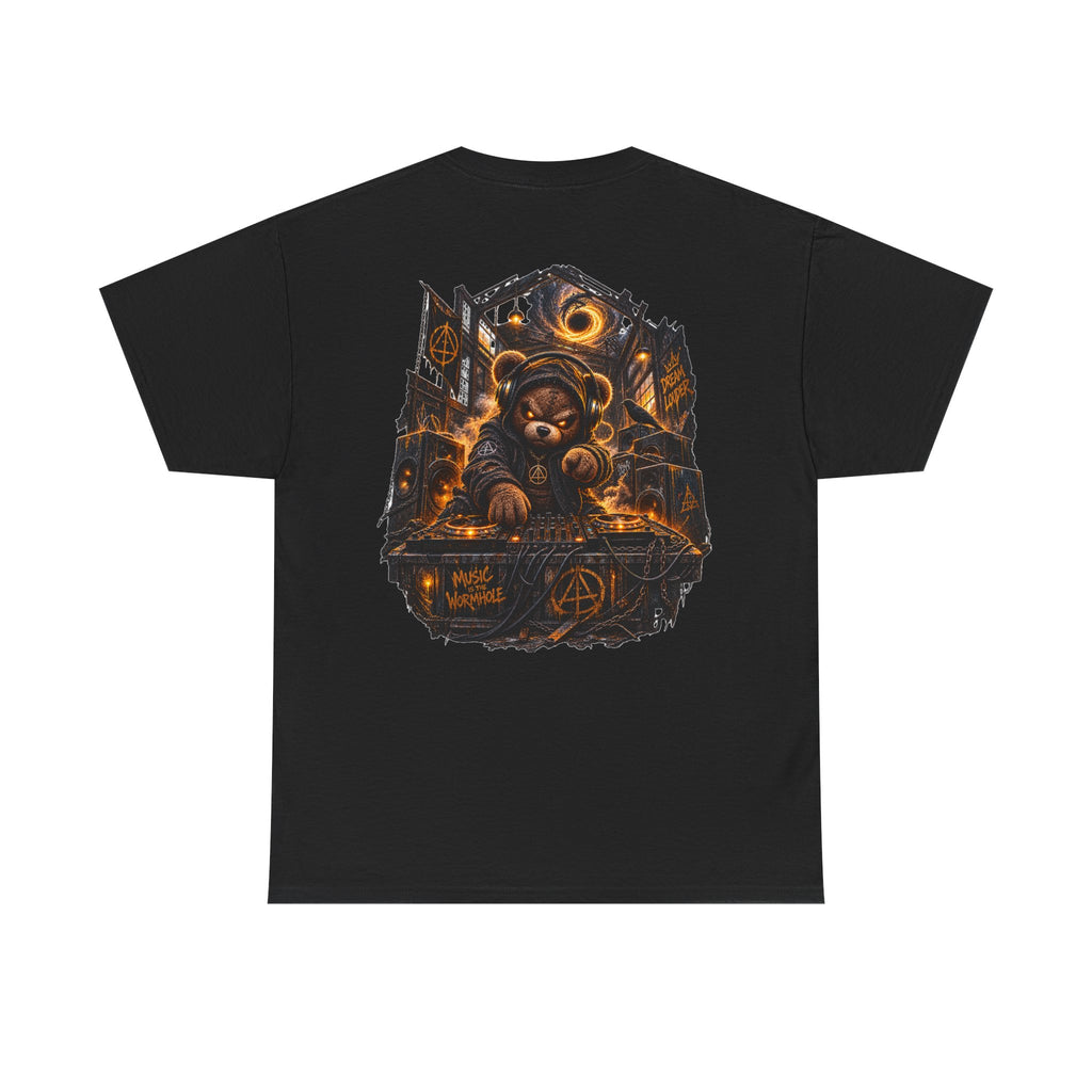 Graphic Tee — Dark Teddy Bear Night Scene with 'Little Monster' Back Print